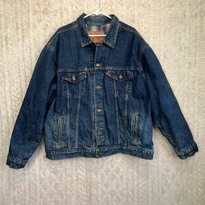 Vintage Levi's Thick Flannnel Plaid Lined Trucker Denim Jacket Sz XL Men's